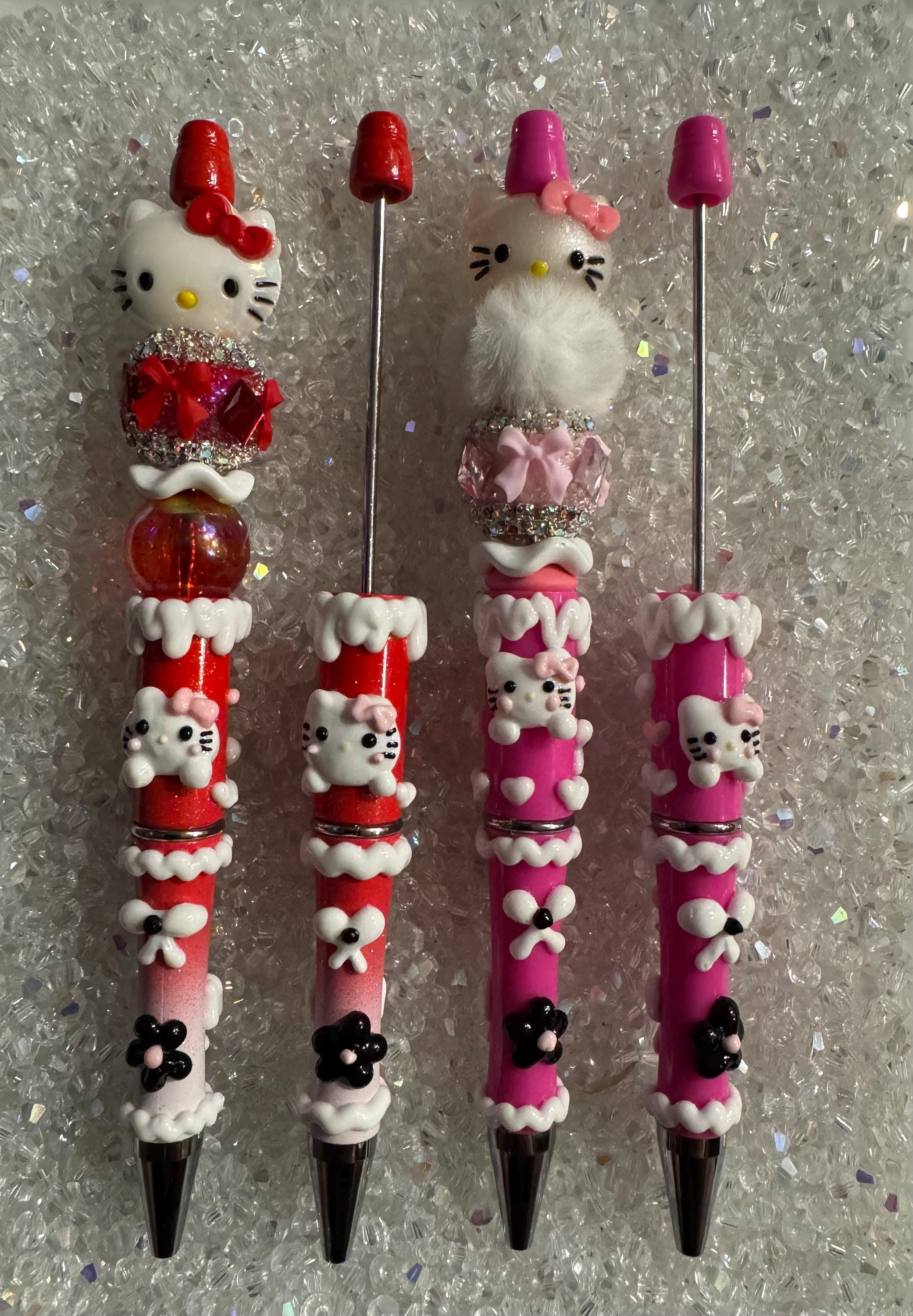 Handpainted Kitty Bow Beadable Blank Pen- Customize with your favorite Beads or Focals. 2pc pens
