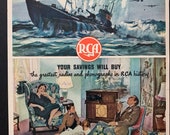 Vintage 1940s RCA Radio War Bonds Ad, WW2 Era