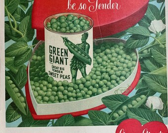 1948 Green Giant Great Big Tender Sweet Peas Babies In Tenderness Vintage Print Ad