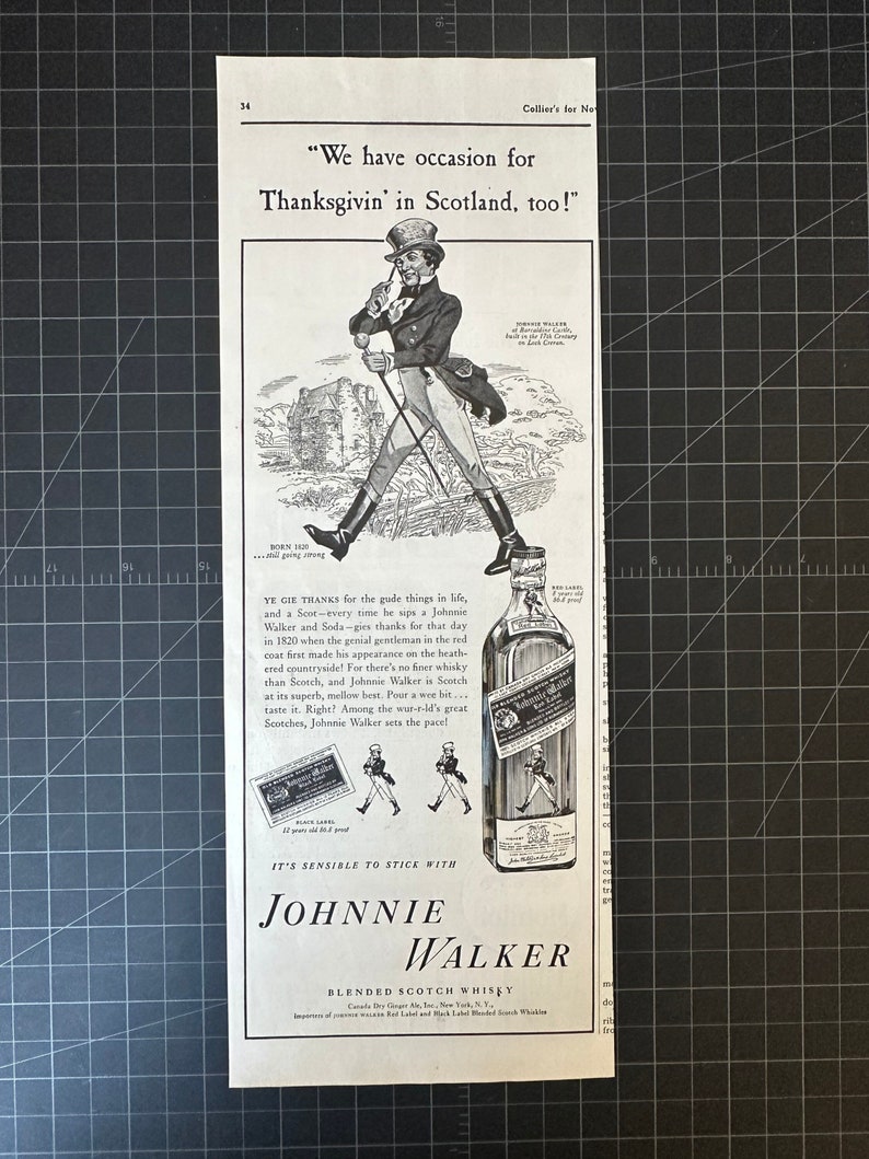 Publicité originale de whisky Johnnie Walker vintage des années 40 image 1