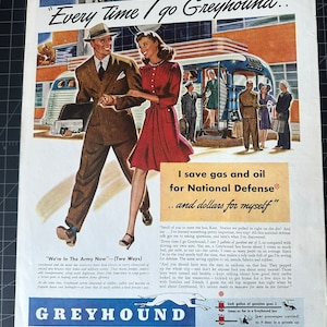 Vintage 1940s greyhound buses wwii print advertisement