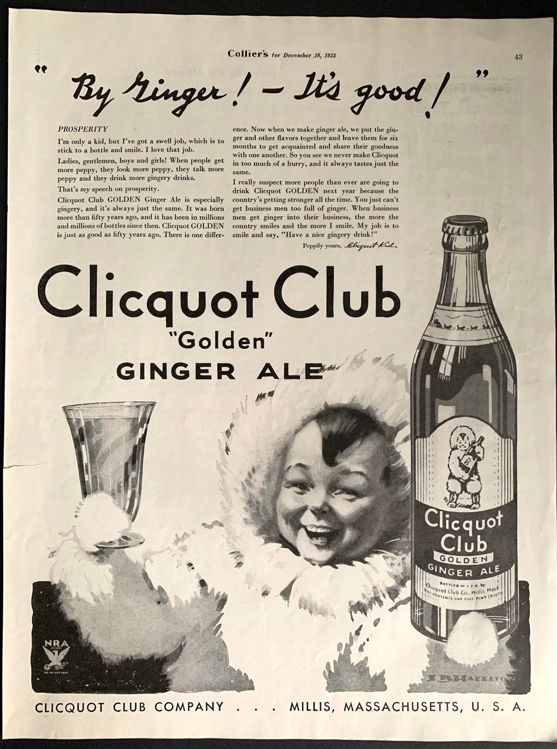 Vintage 1933 Clicquot Club Ginger Ale Ad Etsy