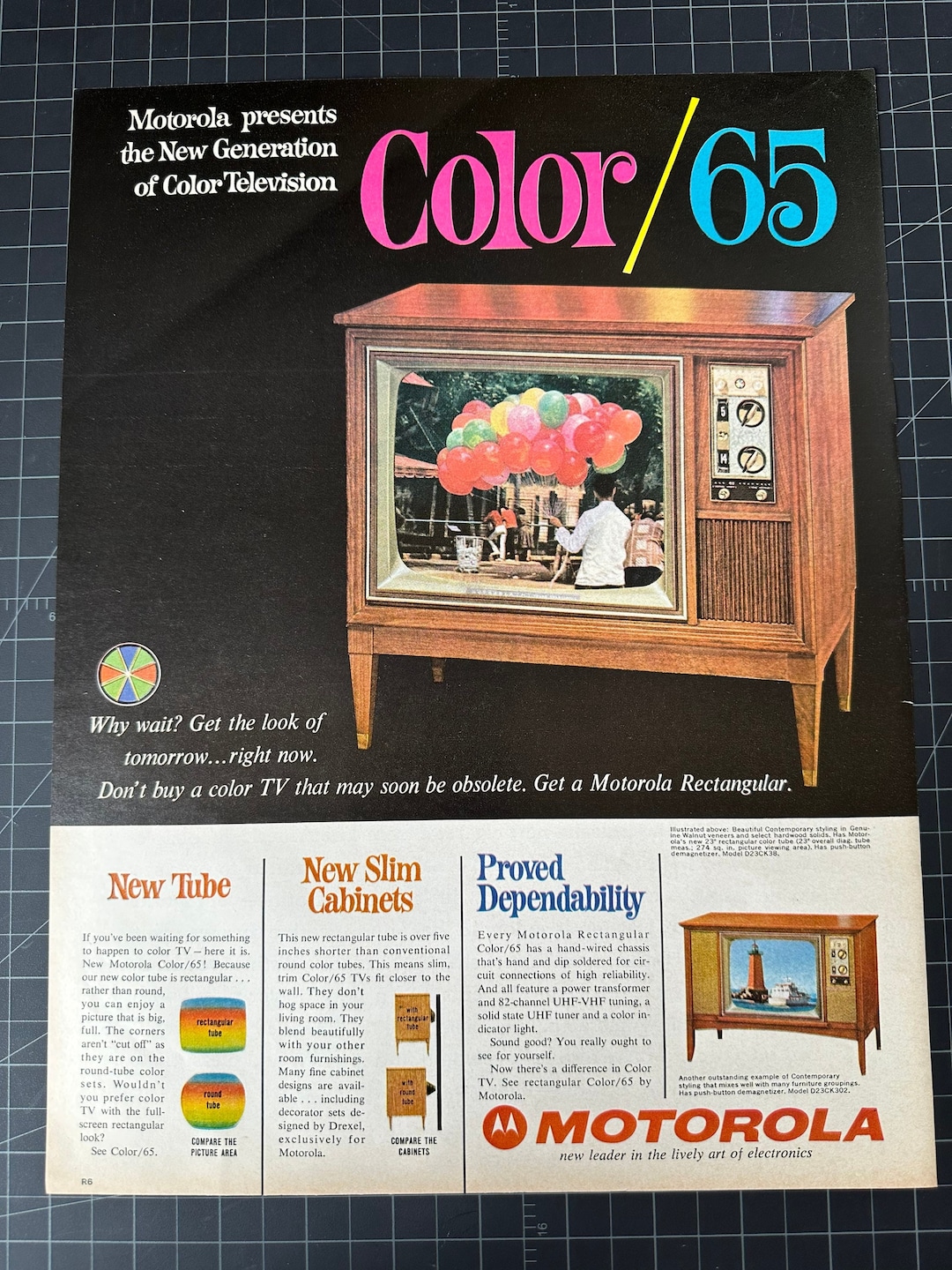 Vintage 1960s Motorola “color 65” Console TV Print Advertisement – Mid ...