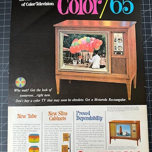 Vintage 1960s motorola color 65 tv print advertisement