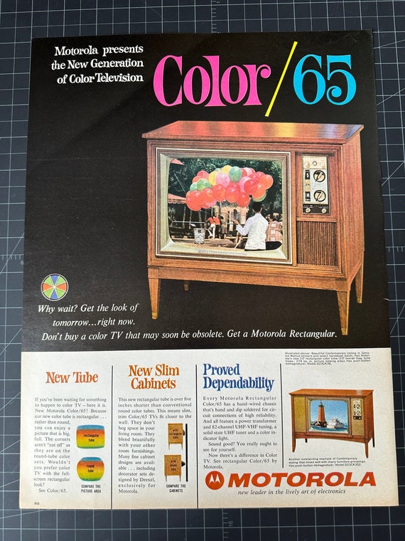 Vintage 1960s Motorola “color 65” Console TV Print Advertisement