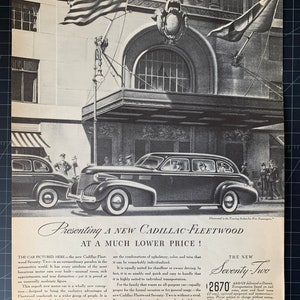 Vintage 1939 cadillac fleetwood print advertisement