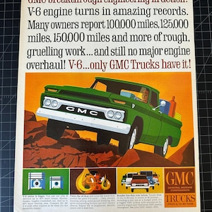 Vintage 1960s gmc trucks print advertisement
