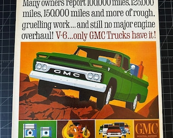 Anuncio original de camionetas GMC vintage de la década de 1960