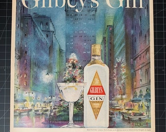 1961 Gilbey's Gin liquor ad retro poster man cave office wall art 1961 Gilbey's Gin liquor ad retro poster man cave office wall art