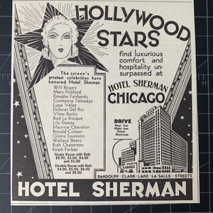 Rare Vintage 1931 Hotel Sherman, Chicago Print Ad - Hollywood Starsvintage