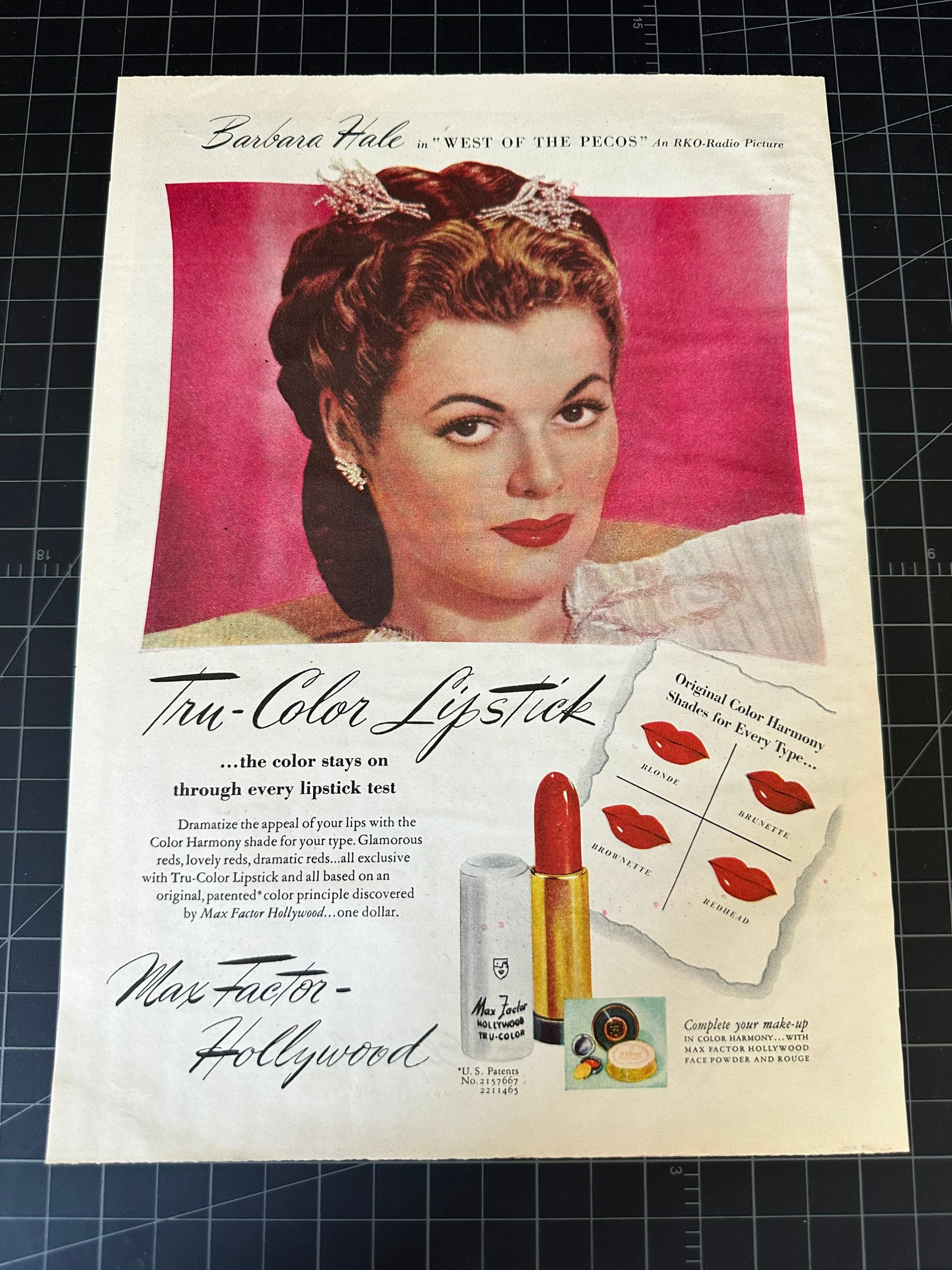 Vintage 1940s Max Factor Cosmetics Print Ad - Barbara Hale - Etsy