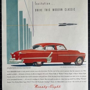 Vintage 1952 oldsmobile ninety-eight sedan print advertisement