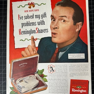 Vintage 1940s remington shaver - bob hope print advertisement