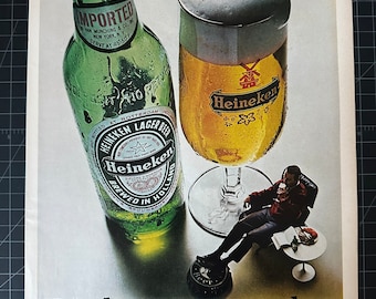 Pubblicità originale della birra Heinekan d'epoca degli anni '60