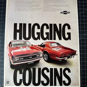 Vintage 1960s Chevrolet Corvette & Camaro Automobile Print Ad