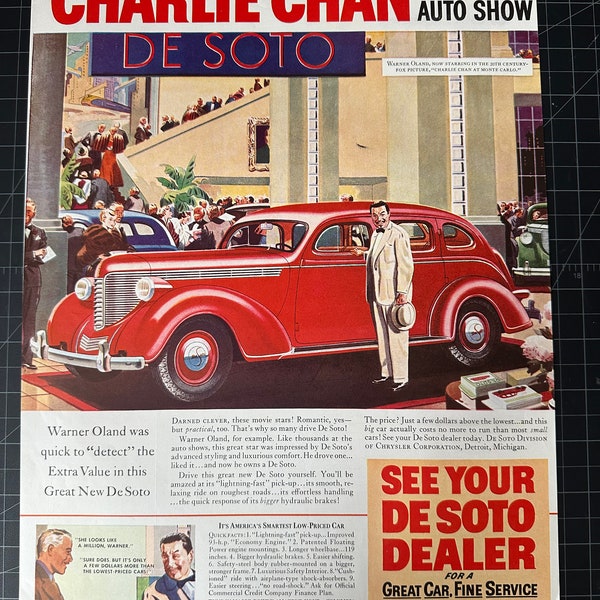 Vintage 1930s DeSoto Print Ad - Charlie Chan