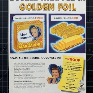 Vintage 1955 Blue Bonnet Margarine Print Werbung