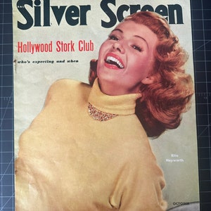 Rare vintage 1950s silver screen magazine cover - rita hayworth - cover only