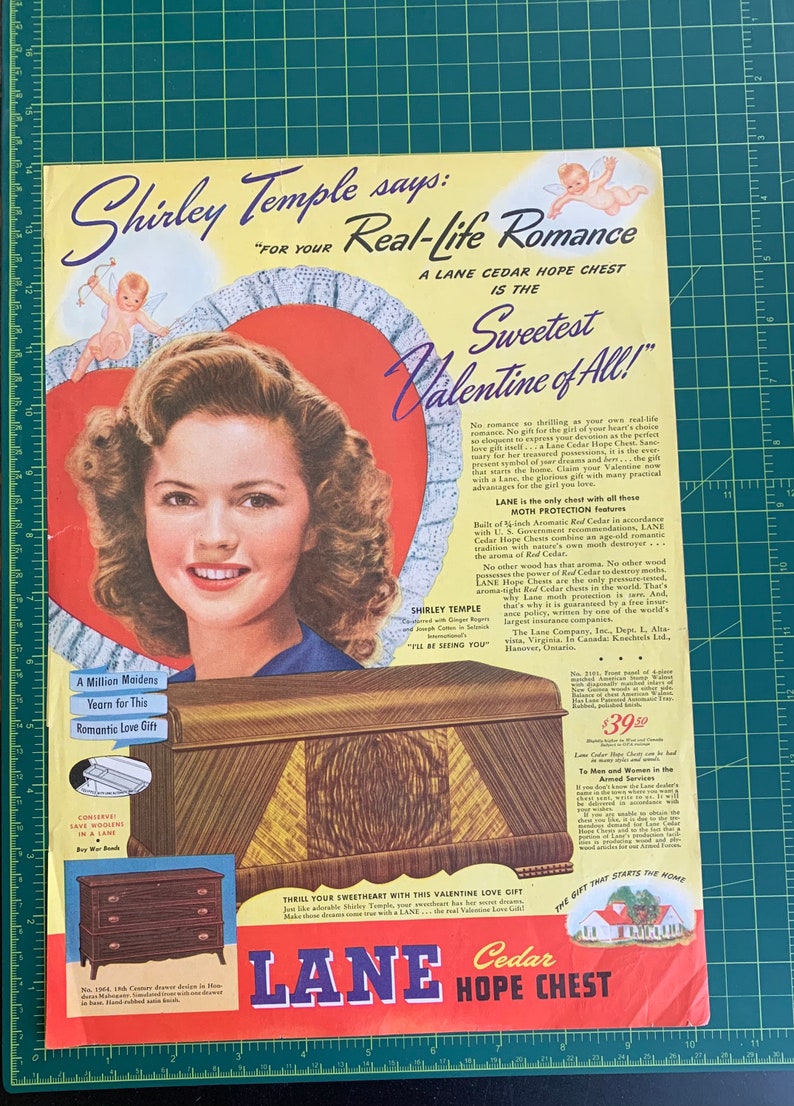 Vintage 1945 Lane Cedar Hope Chest Shirley Temple Print Ad - Etsy