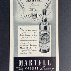 Vintage 1937 Martell Cognac Brandy Print advertisement