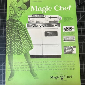 Vintage 1960 magic chef oven print advertisement