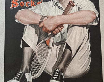 Rare publicité vintage 1921 pour chaussettes entrelacées - JC Leyendecker Art