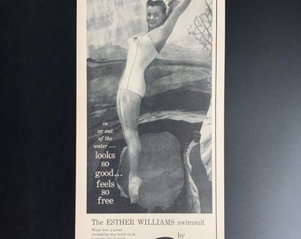 Vintage 1954 cole of california swimwear esther williams print ad
