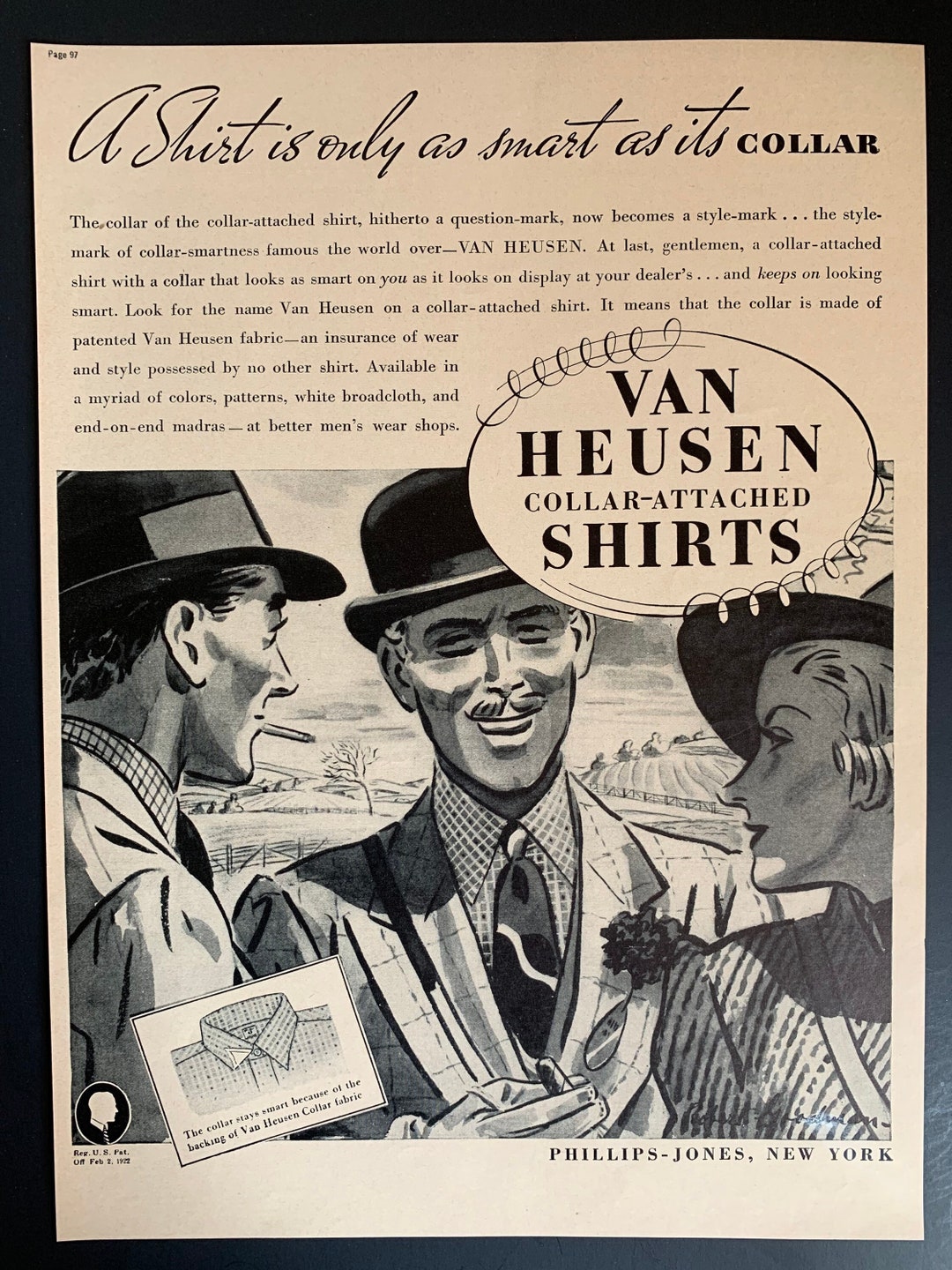 Vintage 1937 Van Heiden Collar-attached Shirts Ad - Etsy