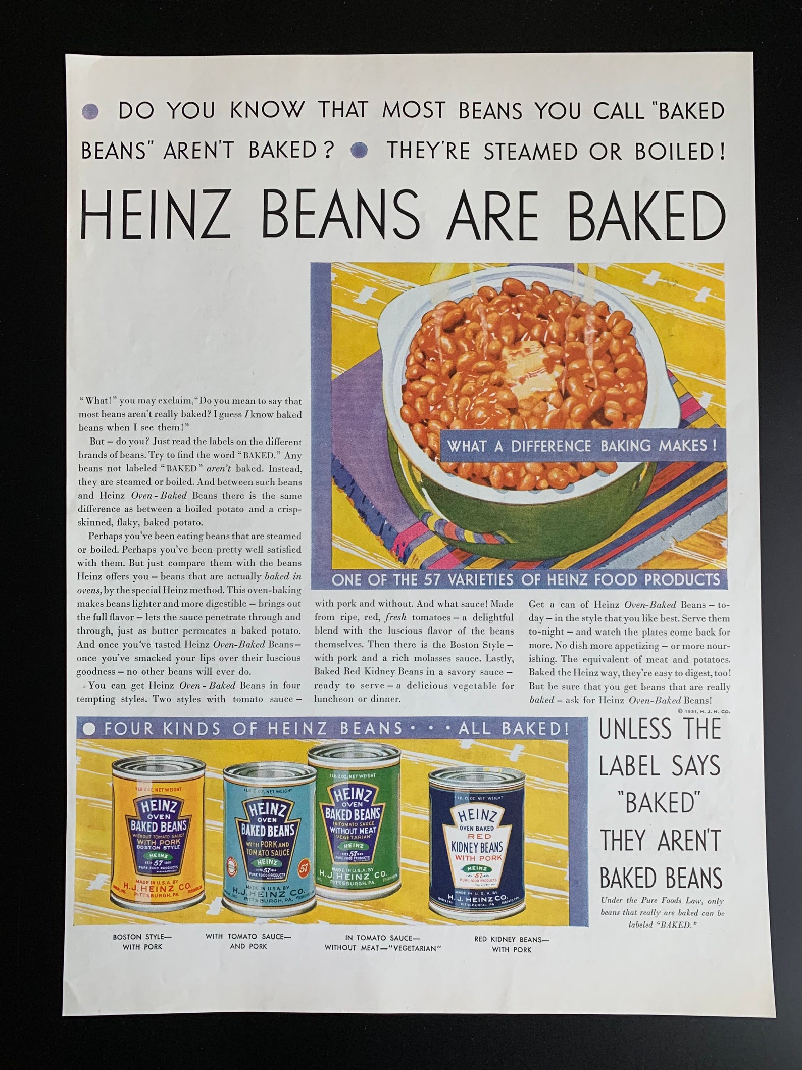Vintage 1929 Heinz Baked Beans Print Ad Etsy