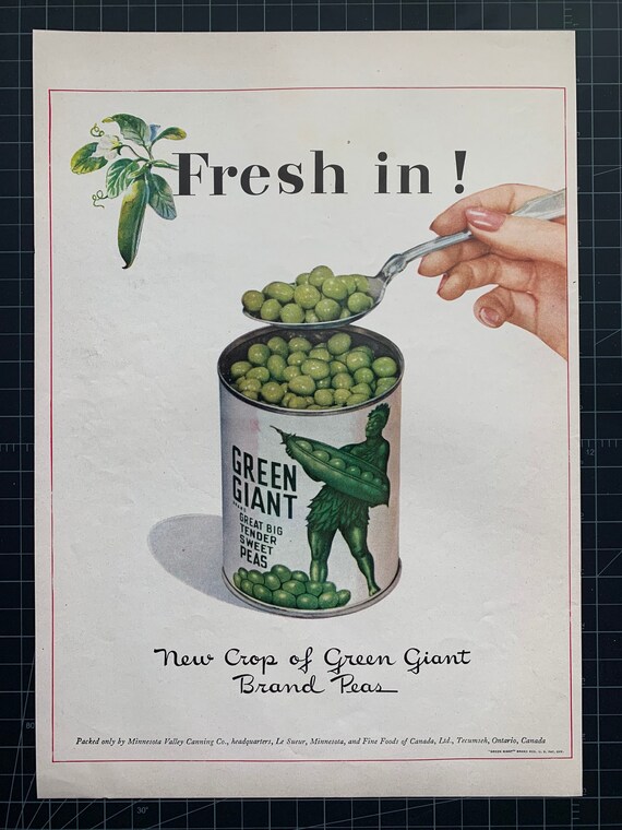 Vintage 1942 Green Giant Peas Print Ad Etsy