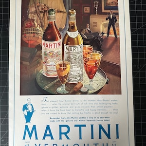 Rare Vintage 1937 UK Martini & Rossi Vermouth Print advertisement