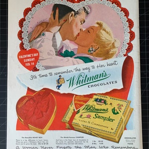 Vintage 1954 whitman’s chocolate valentines day print ad