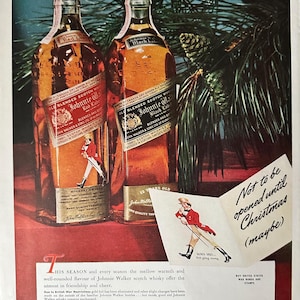 Vintage 1940s Johnnie Walker Whiskey Christmas Print Ad
