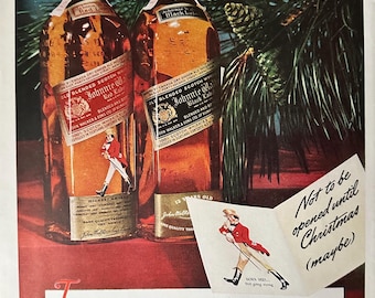 Vintage 1940s Johnnie Walker Whiskey Christmas Print Ad