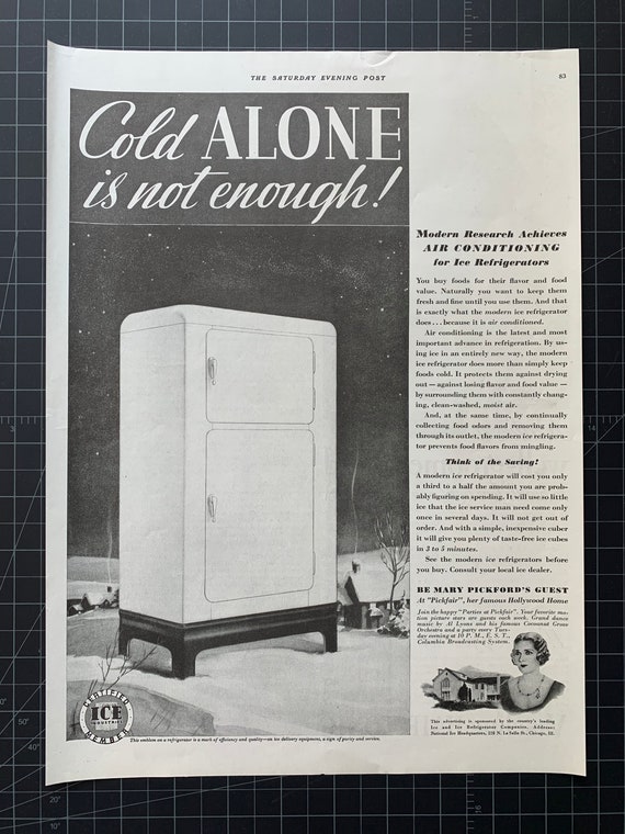 Vintage 1936 Ice Refrigerator Print Ad Etsy