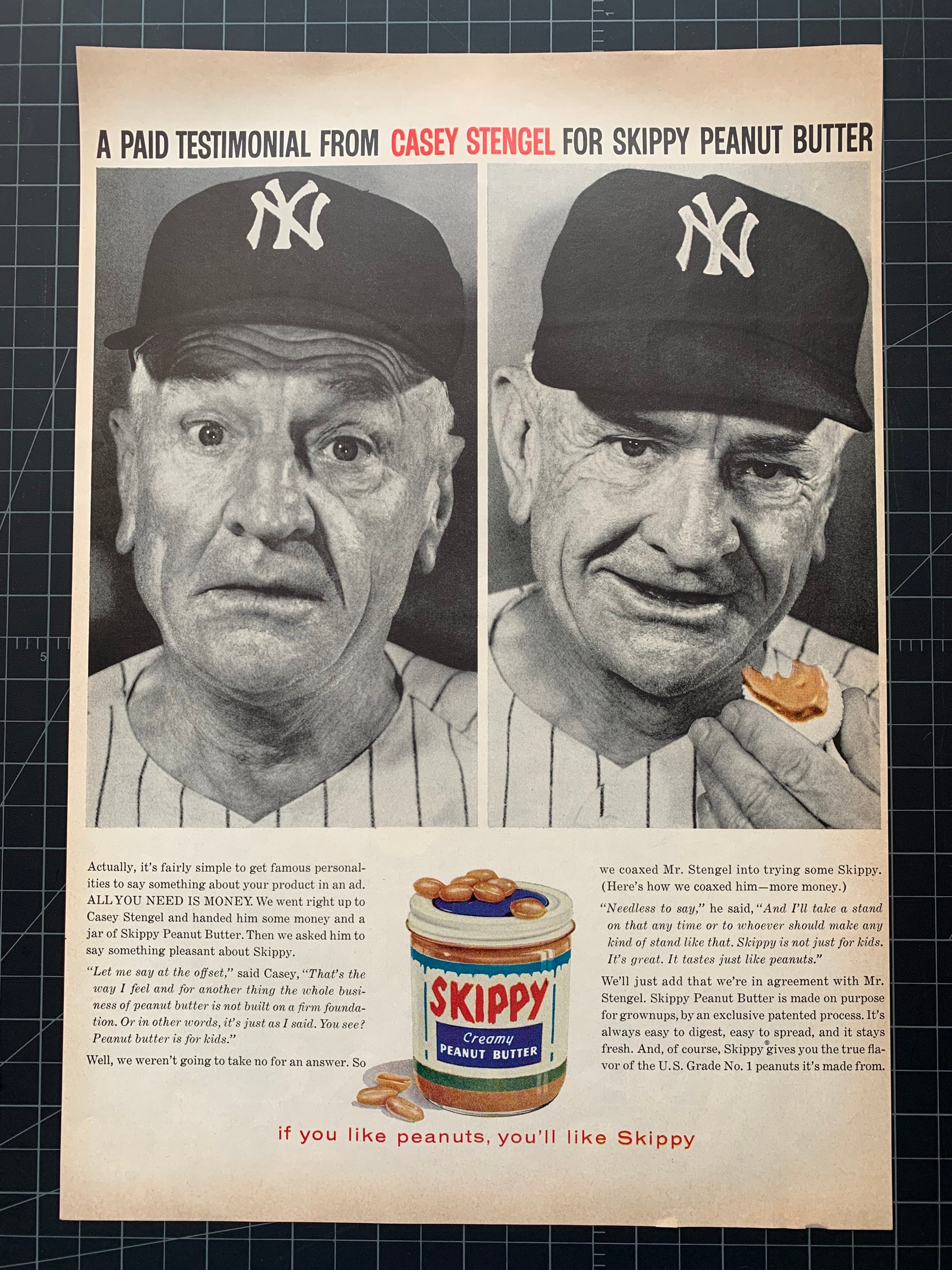 Vintage 1959 Skippy Peanut Butter Casey Stengel Print Ad | Etsy México