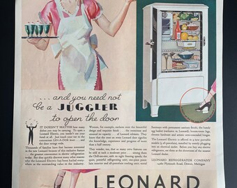 Vintage 1932 Leonard Electric Refrigerator Print Ad