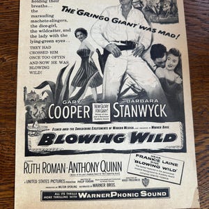 Vintage 1952 “Blowing Wind” Film Print Ad - Gary Cooper - Barbara Stanwyck