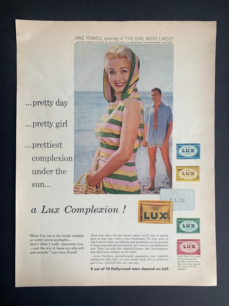 Vintage 1957 Lux Soap Jane Powell Print Ad