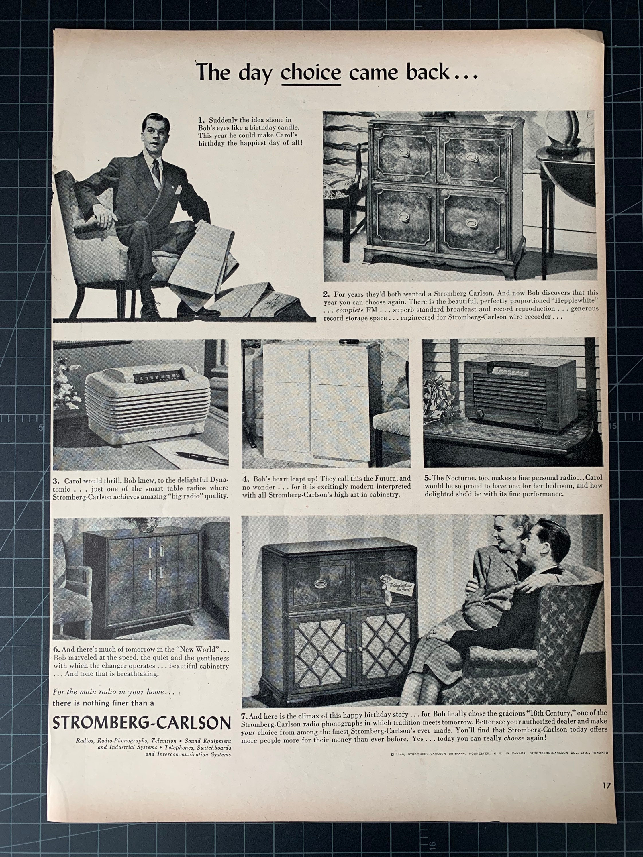 Vintage 1946 Stromberg-Carlson Radio Print Ad