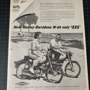 Vintage 1960s harley-davidson motorcycles m-50 print advertisement