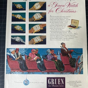 Vintage 1949 Gruen Watches Christmas Print advertisement