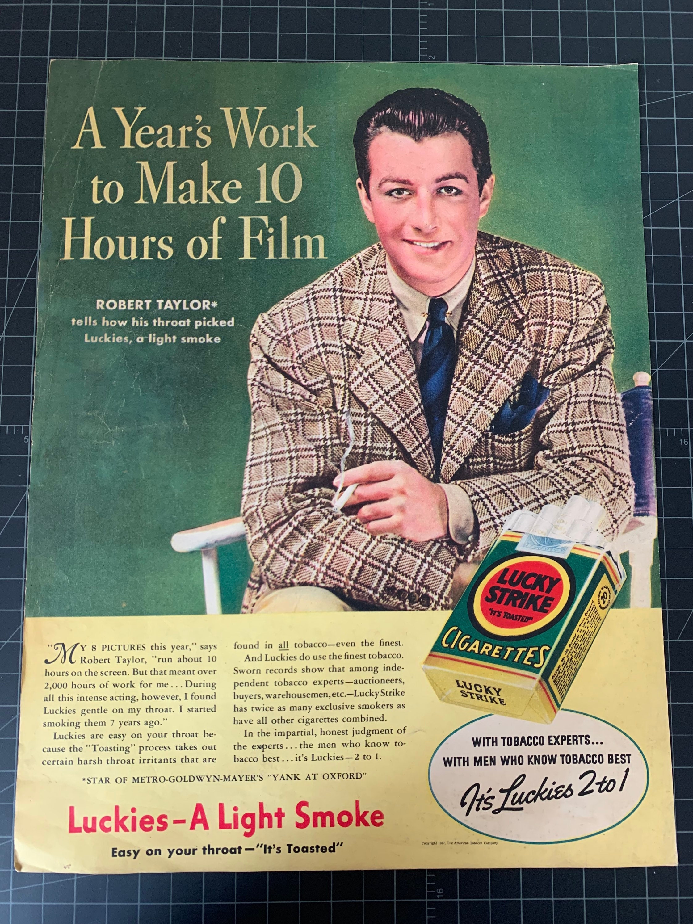 Vintage 1937 Lucky Strike Cigarettes Original Print Ad - Robert Taylor