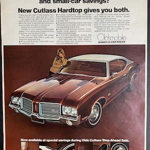 Vintage 1960s Oldsmobile Cutlass Hardtop Auto Print advertisement