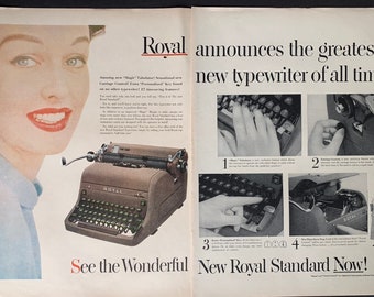 Vintage 1950er Jahre Royal Standard Schreibmaschine 2-seitige Druckanzeige