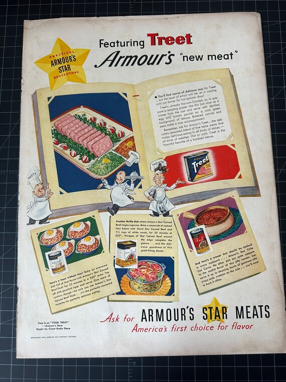 Vintage 1940 Armour Treet Print Ad - Etsy