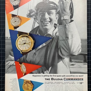 Vintage 1965 Bulova Watch Commander Watch Print advertisement retro gift decor