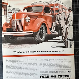 Anúncio impresso de caminhões Ford V-8 vintage de 1936