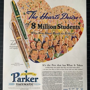 Vintage 1938 parker pens print advertisement