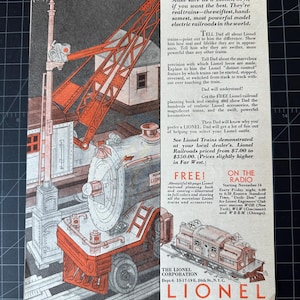 Vintage 1930s Lionel Electric Train Toys Print Ad